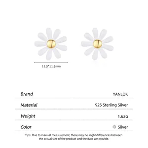 S925 sterling silver daisy stud earrings with white petals and gold center 11.5mm
