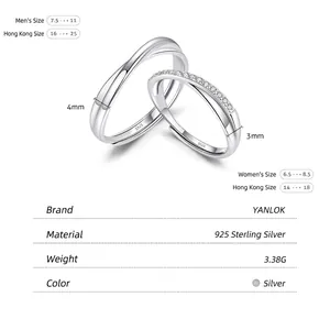 Anelli Mobius in argento sterling S925 per coppie con design intrecciato e diamanti