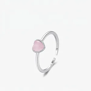 S925 Sterling Silver Pink Heart Cat's Eye Stone Adjustable Open Ring Elegant Sweet Fashion Jewelry Finger Ring Gift For Women