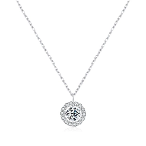 Funkelnde S925 Sterlingsilber Halskette mit rundem Halo-Diamantanhänger für Damen