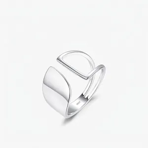 925 Sterling Silver Irregular Hollow Geometric Open Ring Minimalist Polished Wide Finger Ring For Women Jewelry Gift