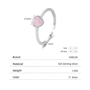 S925 sterling silver open ring with 5x5mm pink heart cat eye stone in silver finish