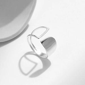 Minimalist S925 sterling silver wide open ring with irregular asymmetric geometric design