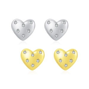Paire de boucles d'oreilles cœur en argent S925 avec zircons brillants en doré et argenté