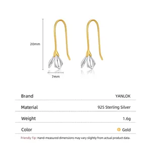 Elegant 925 sterling silver lily of the valley drop earrings with gold accents