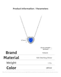 Detail view of heart-shaped blue opal pendant in S925 silver with small side stones