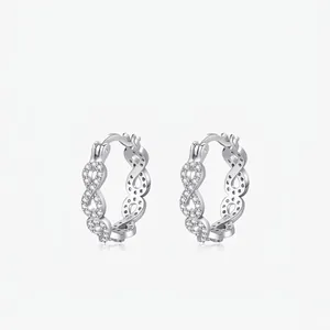 Boucles d'Oreilles Créoles Infini en Argent Sterling 925 pour Femme Zirconia Scintillant Incrusté Mobius Loop Bijoux de Mode