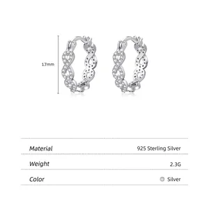Boucles d'oreilles créoles infini en argent sterling 925 avec zircons 17mm