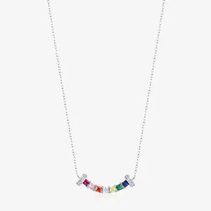 S925 Sterling Silver Rainbow Curved Zirconia Necklace For Women Personality Colorful Clavicle Chain Versatile Ins Style Jewelry Gift