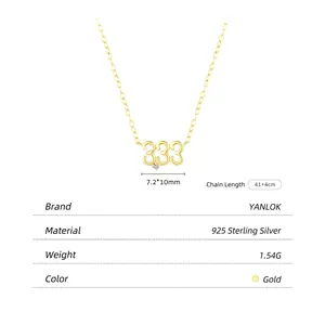 Collier en argent sterling S925 doré avec pendentif chiffre 333 porte-bonheur et zircon