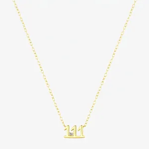 Collier Pendentif Nombre Chanceux 111 en Argent Sterling 925 pour Femme Chaîne de Clavicule Plaquée Or Incrustée de Zircone