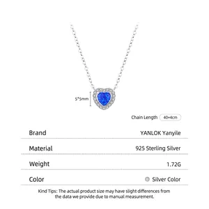 Sparkling S925 sterling silver necklace featuring a heart-shaped blue opal pendant