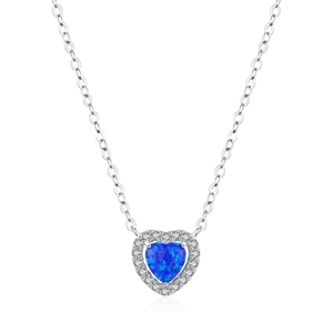Elegant S925 sterling silver heart necklace with blue opal and sparkling zircon accents