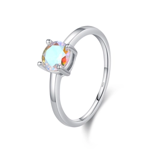 Exquisite S925 sterling silver ring with colorful round zircon and four-prong setting