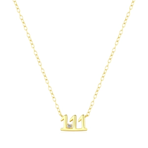 Collier pendentif chiffre porte-bonheur 111 en argent S925 doré avec cristaux