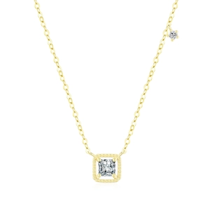 Golden S925 sterling silver necklace with square cut zircon pendant on a white background