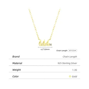 925 Sterling silver gold necklace featuring a 444 lucky number pendant with zircon stone