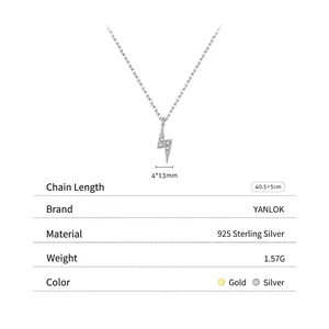 Exquisite S925 sterling silver lightning bolt necklace with diamonds and 40.5cm chain