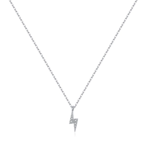 S925 Sterling Silver Lightning Bolt Pendant Necklace with Sparkling Zirconia Stones