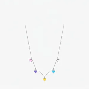 S925 Sterling Silver Colored Enamel Heart Pendant Necklace For Women Elegant Fashion Sweet Dainty Multicolor Heart Clavicle Chain Jewelry Gift
