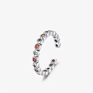 Vintage 925 Sterling Silver Star Open Ring For Women Exquisite Red Zirconia Adjustable Finger Ring Retro Jewelry Accessory