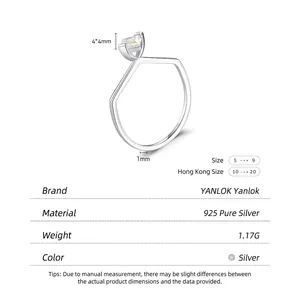 Minimalist S925 sterling silver geometric ring featuring a 4mm square rainbow gemstone