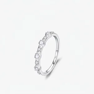 Bague en Künstliche Perles en Argent Sterling S925 Élégante Incrustée de Zircone Bijoux Minimalistes pour Femmes Accessoires de Mariage