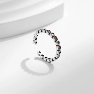 S925 sterling silver adjustable open ring with stars and red zircon stones