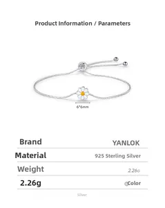 Detailed view of S925 sterling silver daisy bracelet showing 2.26g weight and 6x6mm size