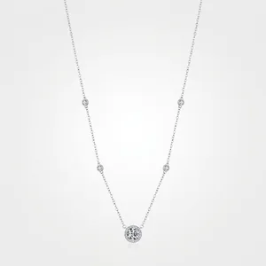 Collier Pendentif Halo en Argent Sterling 925 Zirconia Rond Étincelant pour Femme Élégant Minimaliste Chaîne de Clavicule Bijoux