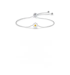 Detailed view of S925 sterling silver daisy bracelet with adjustable slider clasp
