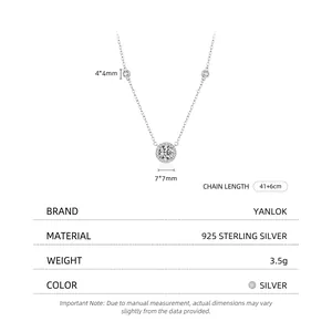Collier en argent sterling S925 avec zircon rond étincelant et accents d'étoiles
