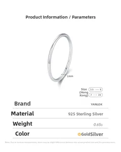 Minimalist 925 sterling silver 1mm band ring showing precise weight and dimensions