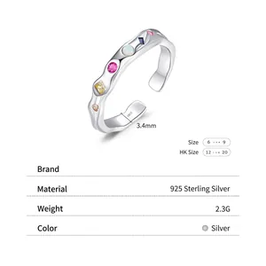 Unregelmäßiger S925 Sterlingsilber Ring mit bunten Zirkoniasteinen und Opal-Akzenten