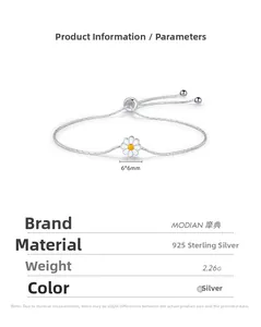 Detailed technical parameters for the S925 sterling silver daisy adjustable bracelet