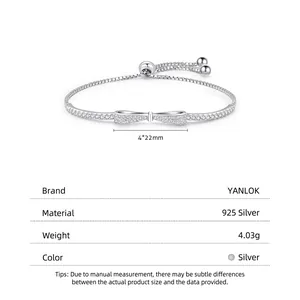 Bracelet élégant en argent S925 avec nœud en diamants pavés et chaîne réglable