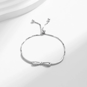 Bracelet nœud en argent sterling S925 avec incrustation de zircon et chaîne réglable