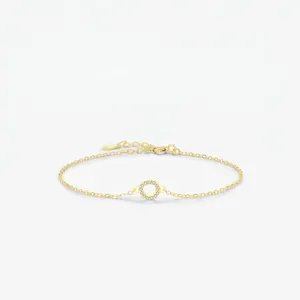 925 Sterling Silver Gold Plated Bracelet For Women Minimalist Hollow Circle Pendant With Zirconia Inlay Adjustable Jewelry