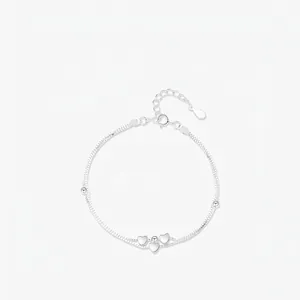 Bracelet Double Couche en Argent Sterling S925 Motif Cœur pour Femme Bijoux Minimalistes Chaîne à Perles Polies Cadeau