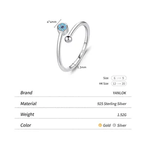 Minimalist S925 sterling silver open ring with 4mm turquoise stone and silver bead