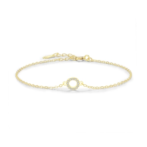 Elegant gold S925 sterling silver chain bracelet with hollow pavé zircon circle pendant