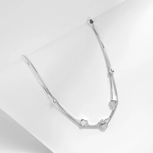 Bracelet double couche en argent sterling 925 avec breloques cœurs polis et perles fines