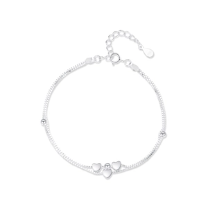 Bracelet double couche en argent sterling S925 avec breloques en cœur poli
