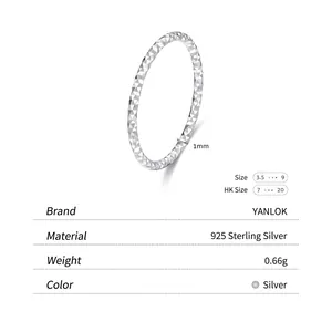 Polished S925 sterling silver minimalist shimmering ring with 1mm width faceted texture