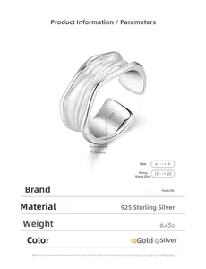 Detail showing 9.00mm wide S925 silver ring with irregular wavy texture and dimensions