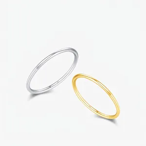 S925 Sterling Silver Minimalist Smooth Thin Band Ring For Women Dainty Stackable Plain Finger Ring Gold Silver Plated Jewelry Gift