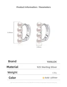 Dimensions techniques des créoles en argent sterling 925 avec quatre perles blanches