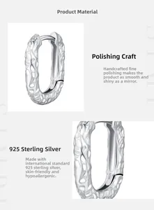 Detailed view of S925 sterling silver hoop earrings with unique lava crinkle texture
