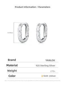 Macro view of S925 sterling silver hoop earrings with ripple texture and 14.5mm size specs