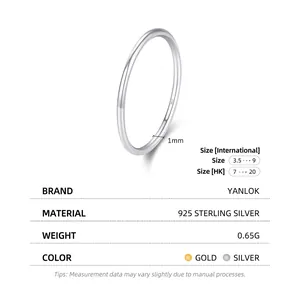Minimalist S925 sterling silver 1mm thin stackable band ring in silver and gold finish